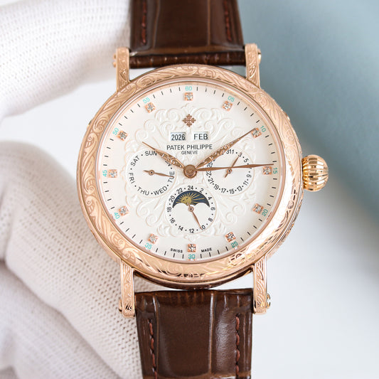 Rose gold -White Silver - Brown Leather - Automatic - 42mm
