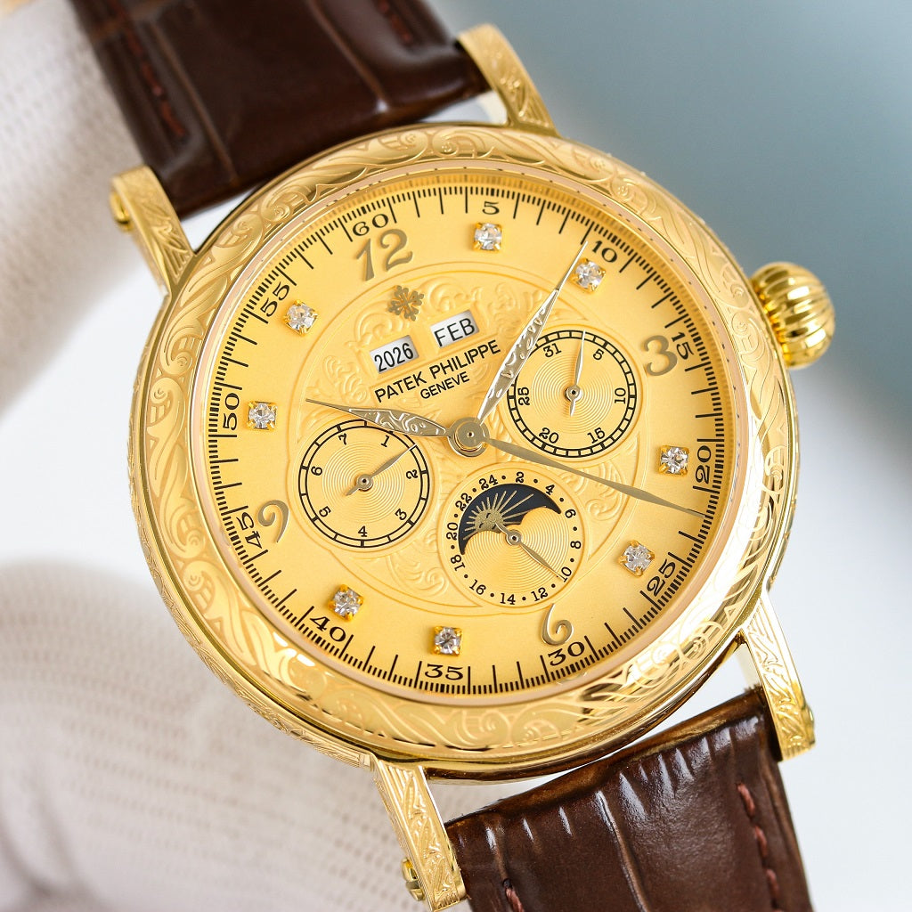 Yellow gold -White Silver - Brown Leather - Automatic - 42mm