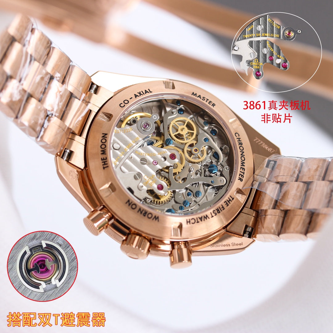 Chronograph -Moon- Black-Rosegold 316L Steel- Manual winding - 42mm