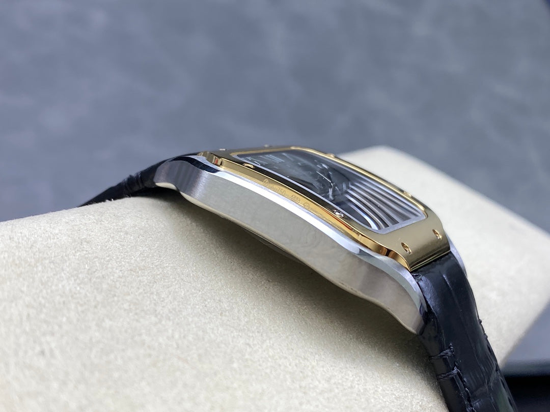 Grey Yellow 316L Steel - Black Leather - Automatic - 47*40mm