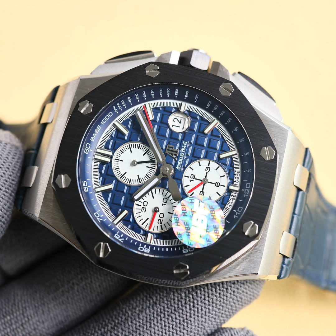 TOP! Blue Black Ceramic Bezel - Blue Leather - Automatic - 43mm