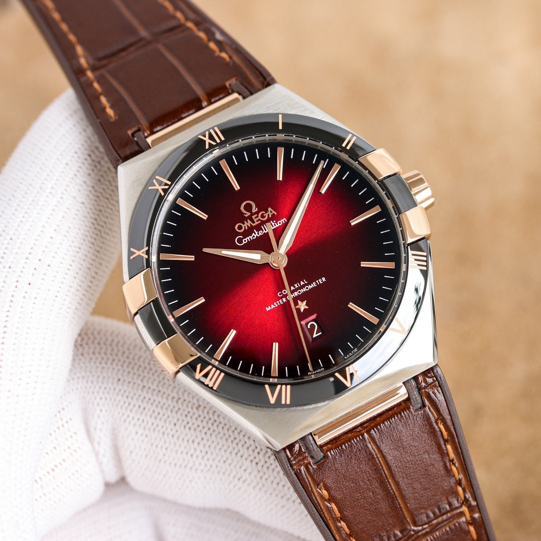 Red Black- Silver 904L Steel-Brown leather- Automatic - 41mm