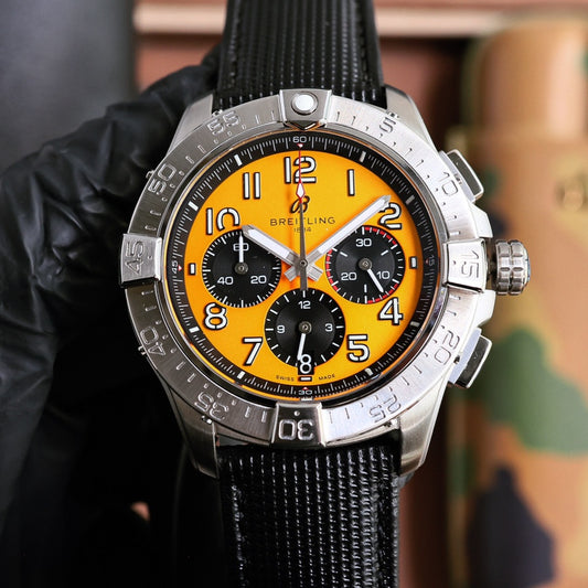 Chronograph -Silver Ceramic Yellow - Black Rubber - Quartz - 43mm