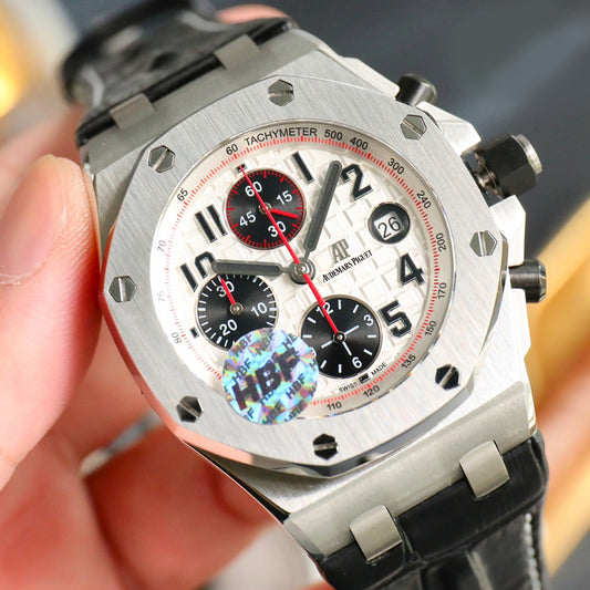 TOP! Panda Face Ceramic Bezel - Black Leather - Automatic - 44mm